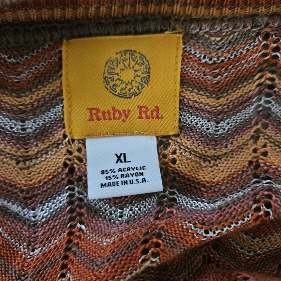 Red, Orange Striped Long Sleeve Knit Cardigan, Ruby Rd. Boho Aztec Style, XL - Picture 4 of 4